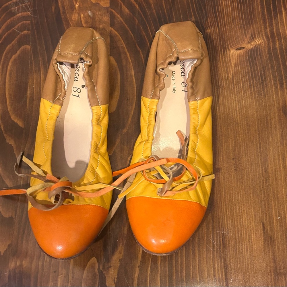 Ferca 81 Thi Tone Made in Italy Leather Ballet Flats Orange Yellow & Tan Size 39 - Picture 2 of 8